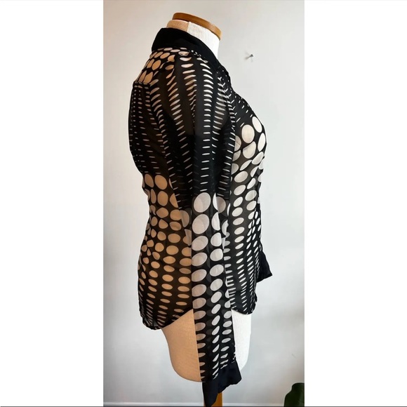 Y2k Wet Seal Womens Blouse Sheer 🖤Polka Dot Black Cream Size XL🖤 - Picture 1 of 5